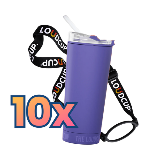 10x Royal Purple LoudCups (16oz) + Black Lanyards