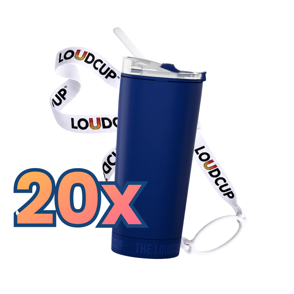 20x Classic Navy LoudCups (16oz) + White Lanyards + Straws