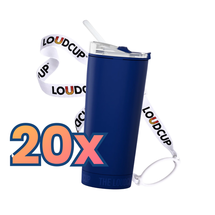 20x Classic Navy LoudCups (16oz) + White Lanyards + Straws