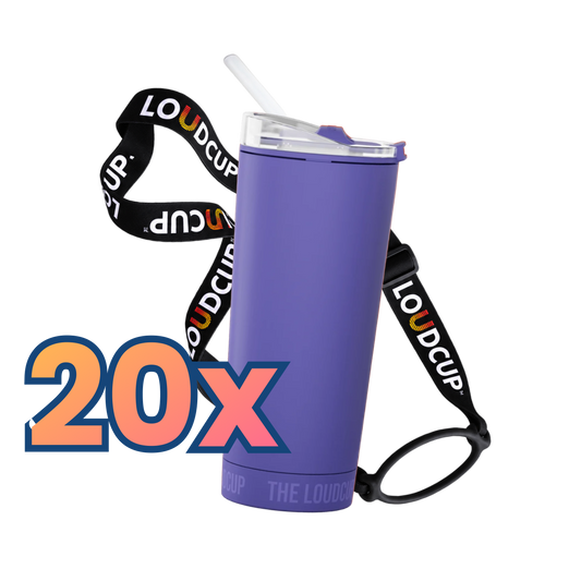20x Royal Purple LoudCups (16oz) + Black Lanyards