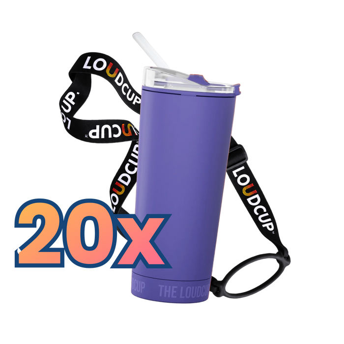 20x Royal Purple LoudCups (16oz) + Black Lanyards + Straws