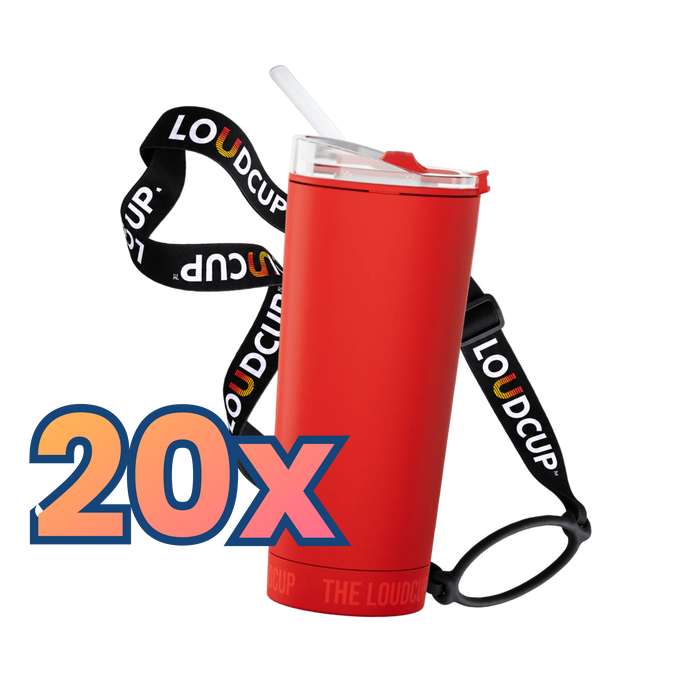 20x Siren Red LoudCups (16oz) + Black Lanyards + Straws