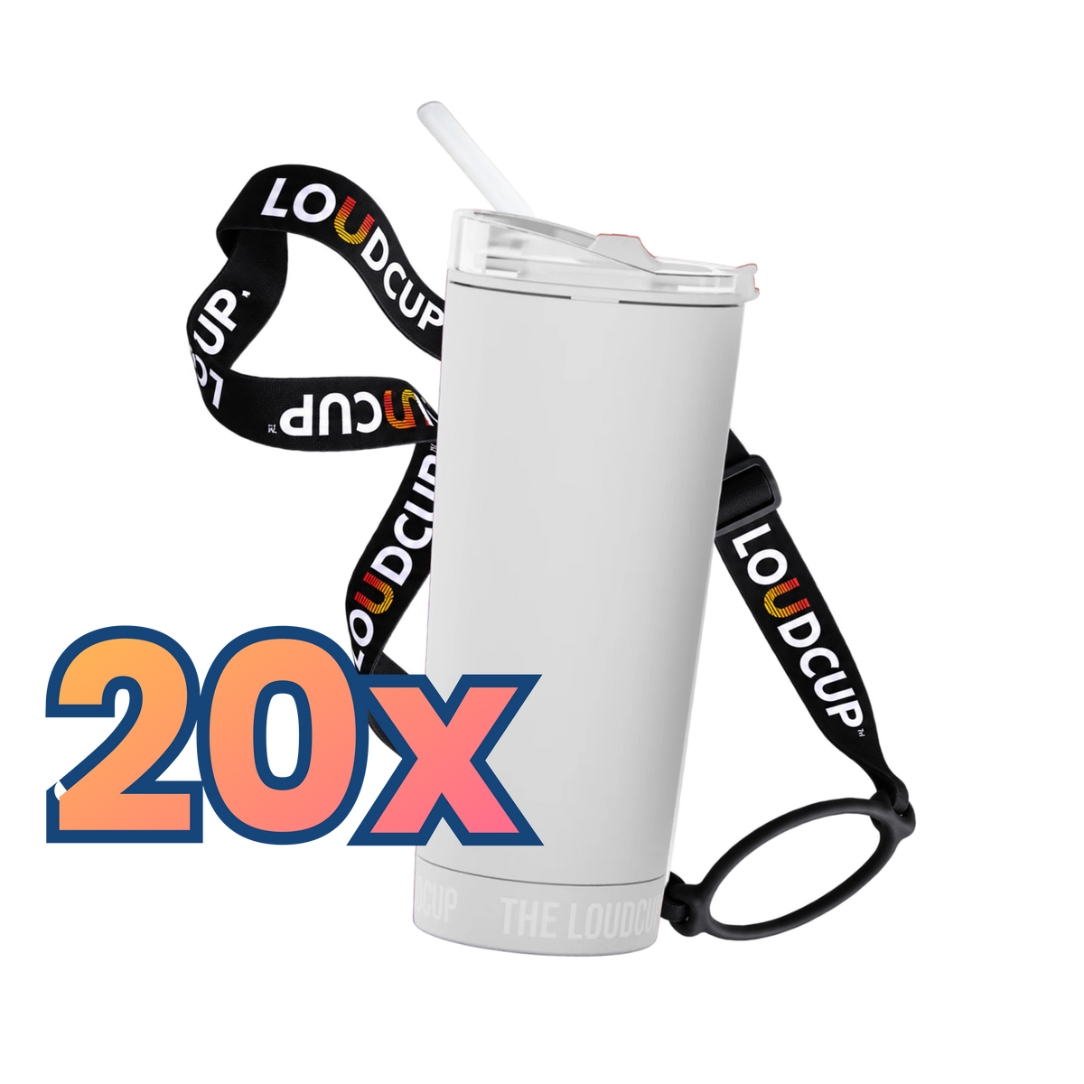 20x Ice White LoudCups (16oz) + Black Lanyards + Straws