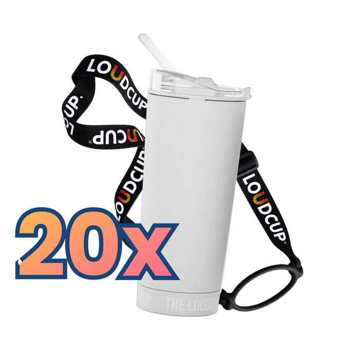 20x Ice White LoudCups (16oz) + Black Lanyards + Straws