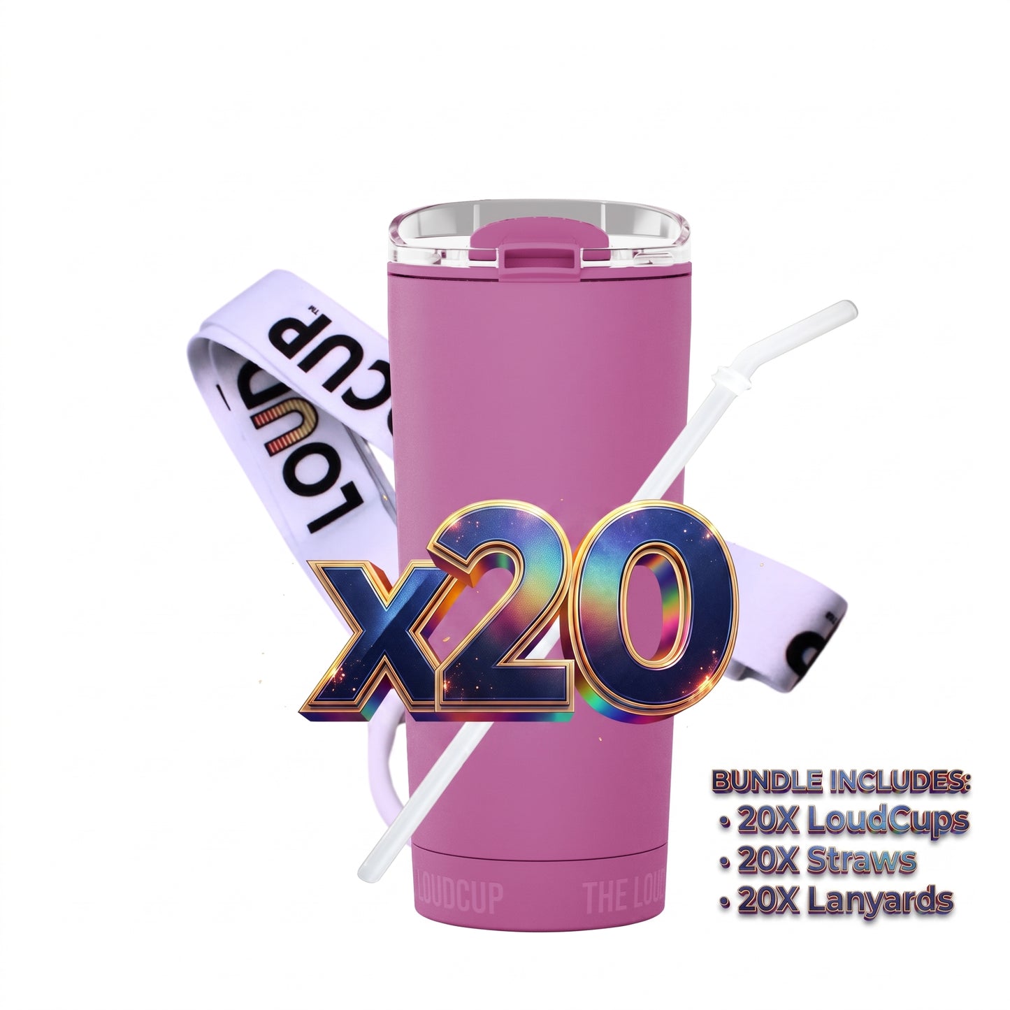 Team 20 Pack Panther Pink 16oz with White Lanyards