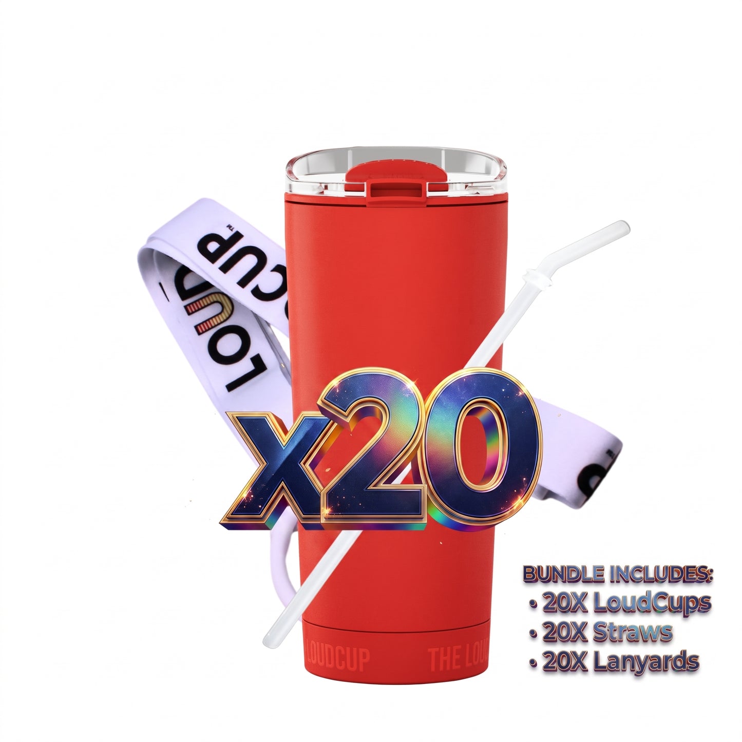 Team 20 Pack Siren Red 16oz with Black Lanyards