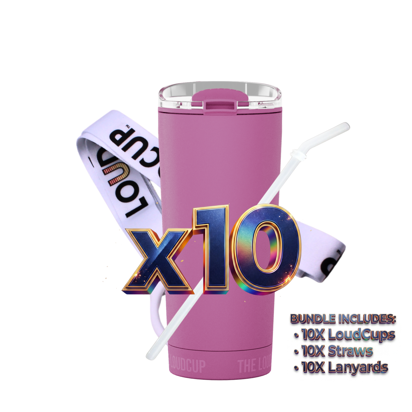 Team 10 Pack 16oz Panther Pink with White Lanyards