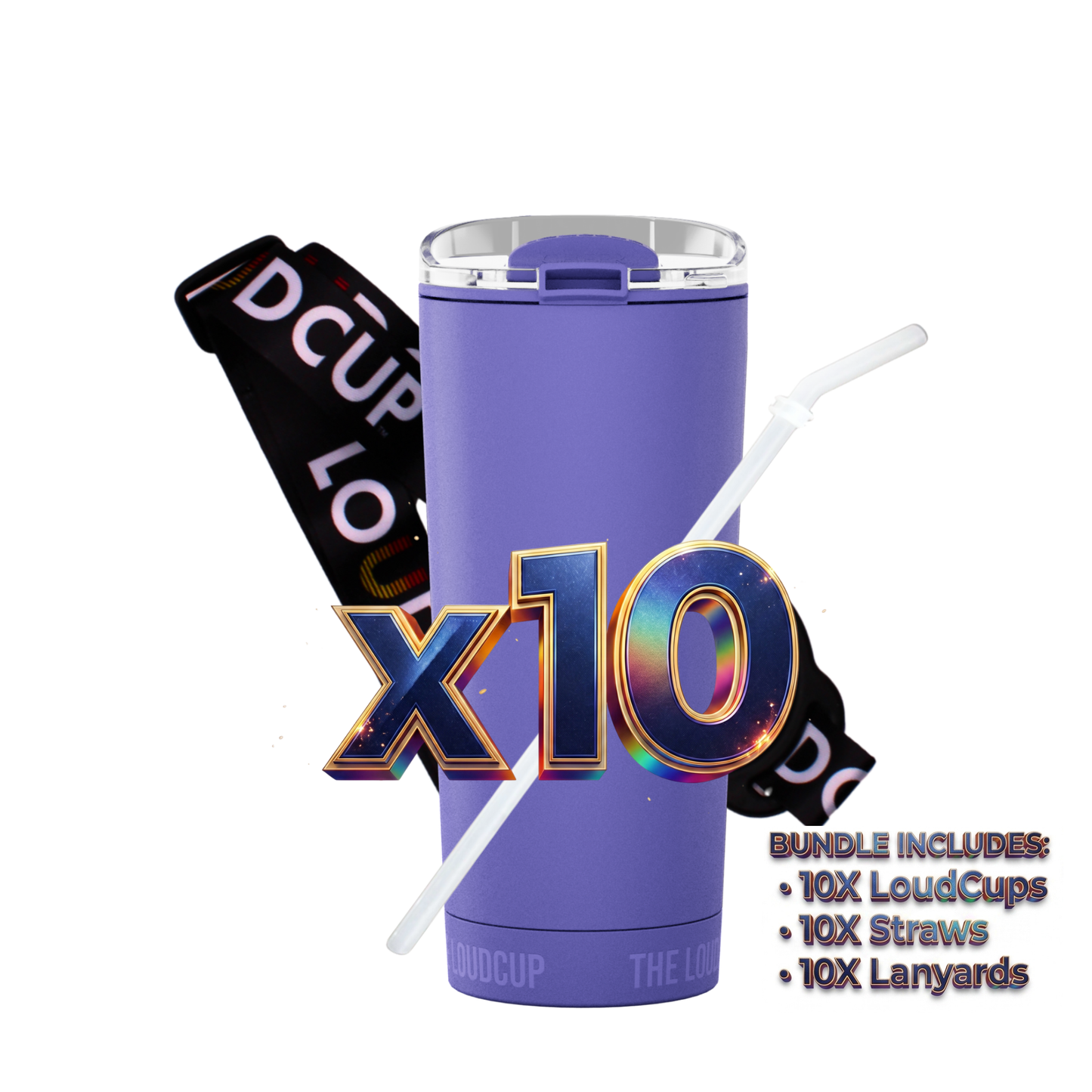 Team 10 Pack 16oz Royal Purple with Black Lanyards