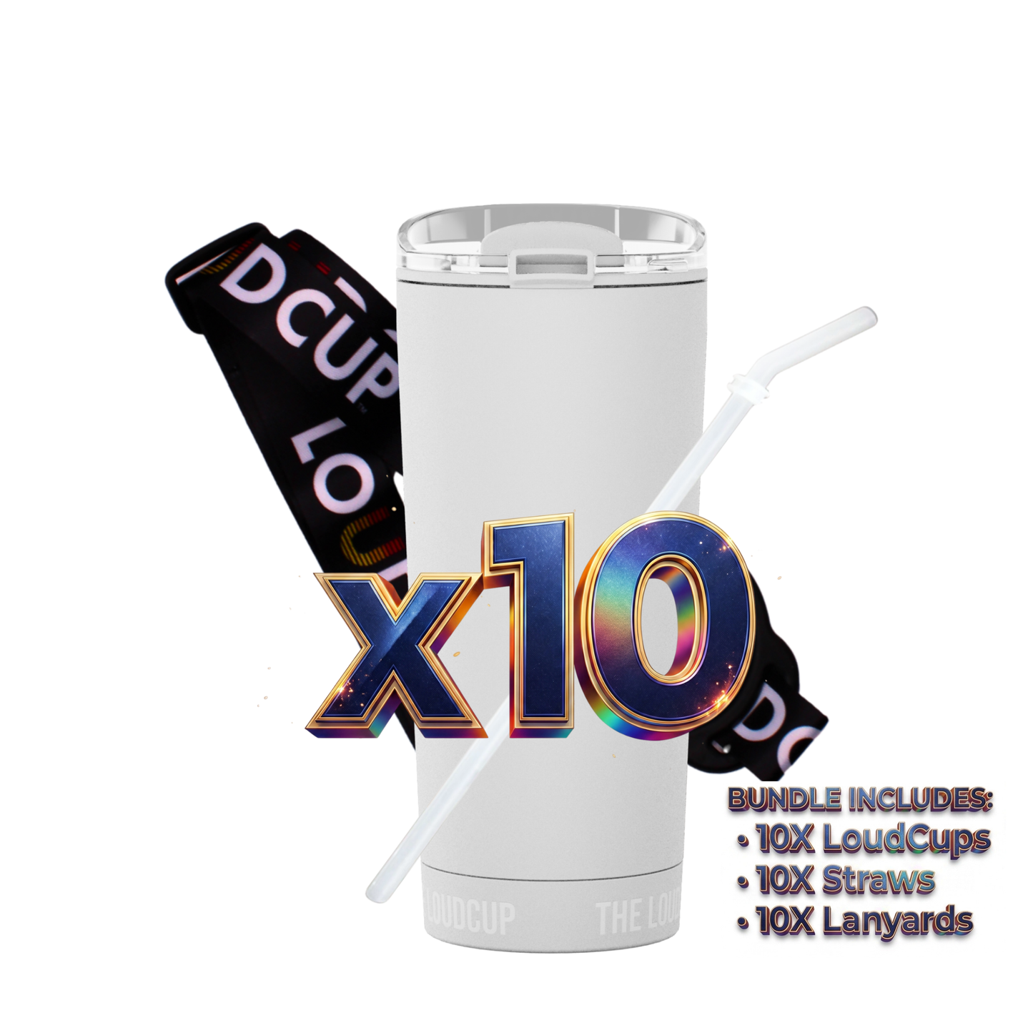 Team 10 Pack Ice White 16oz with Black Lanyards