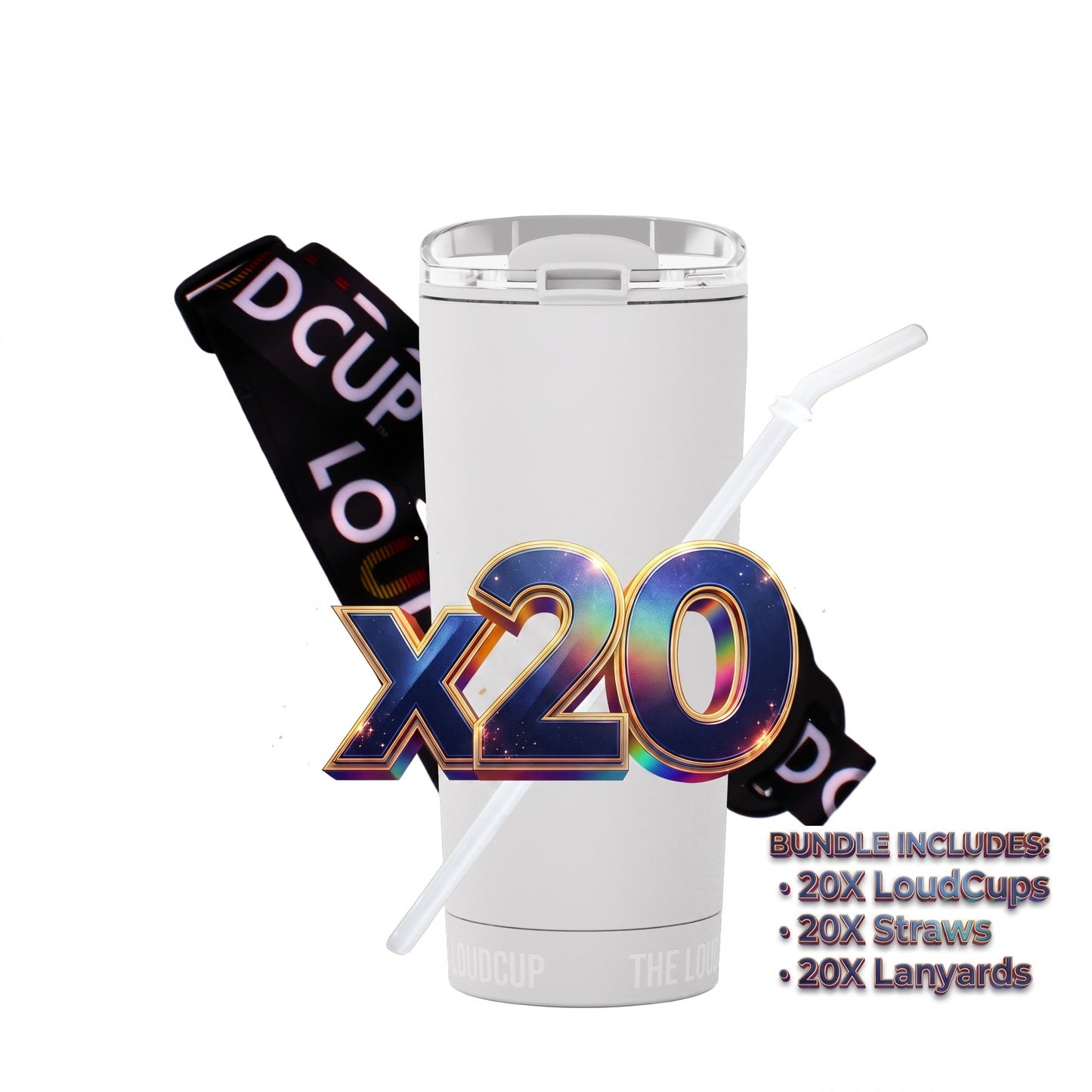 Team 20 Pack Ice White 16oz with Black Lanyards